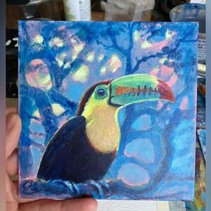 Toucan Original Painting bird art wildlife tropical artwork ooak Artettina USA